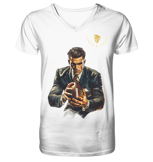 Gentleman with Football Shirt - Mens Organic V-Neck Shirt