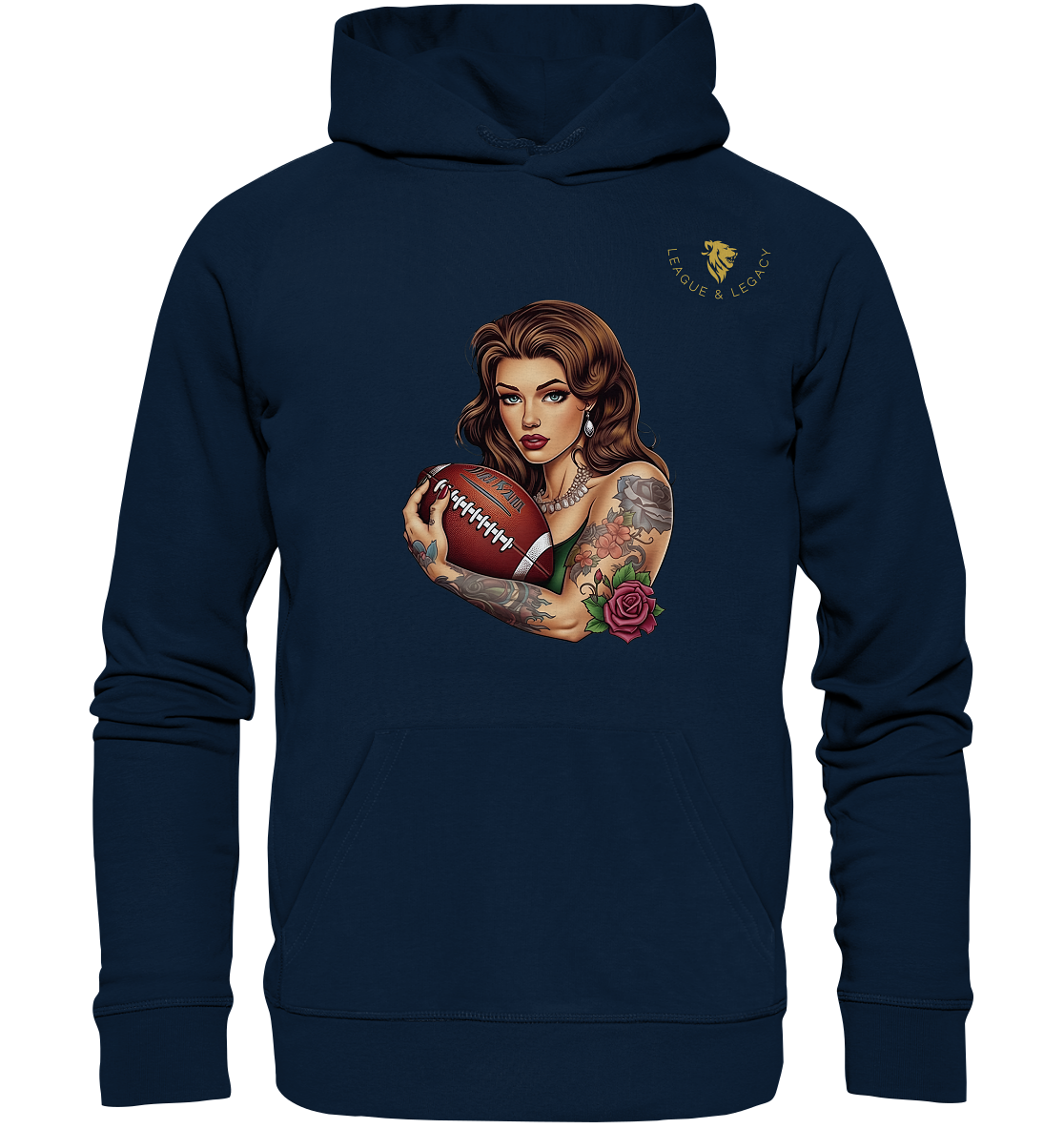 Tätowierte Frau mit Football Hoodie - Organic Hoodie