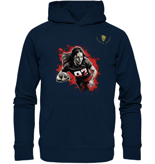 Woman with Football Comic Style Hoodie - Organic Hoodie