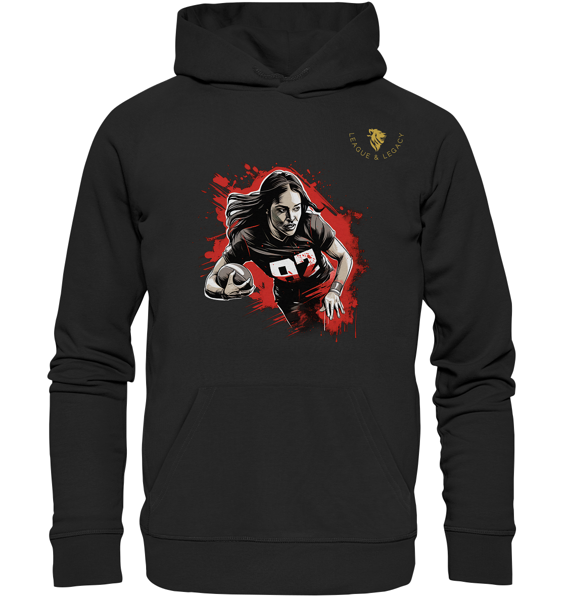 Frau mit Football Comic Style Hoodie - Organic Hoodie