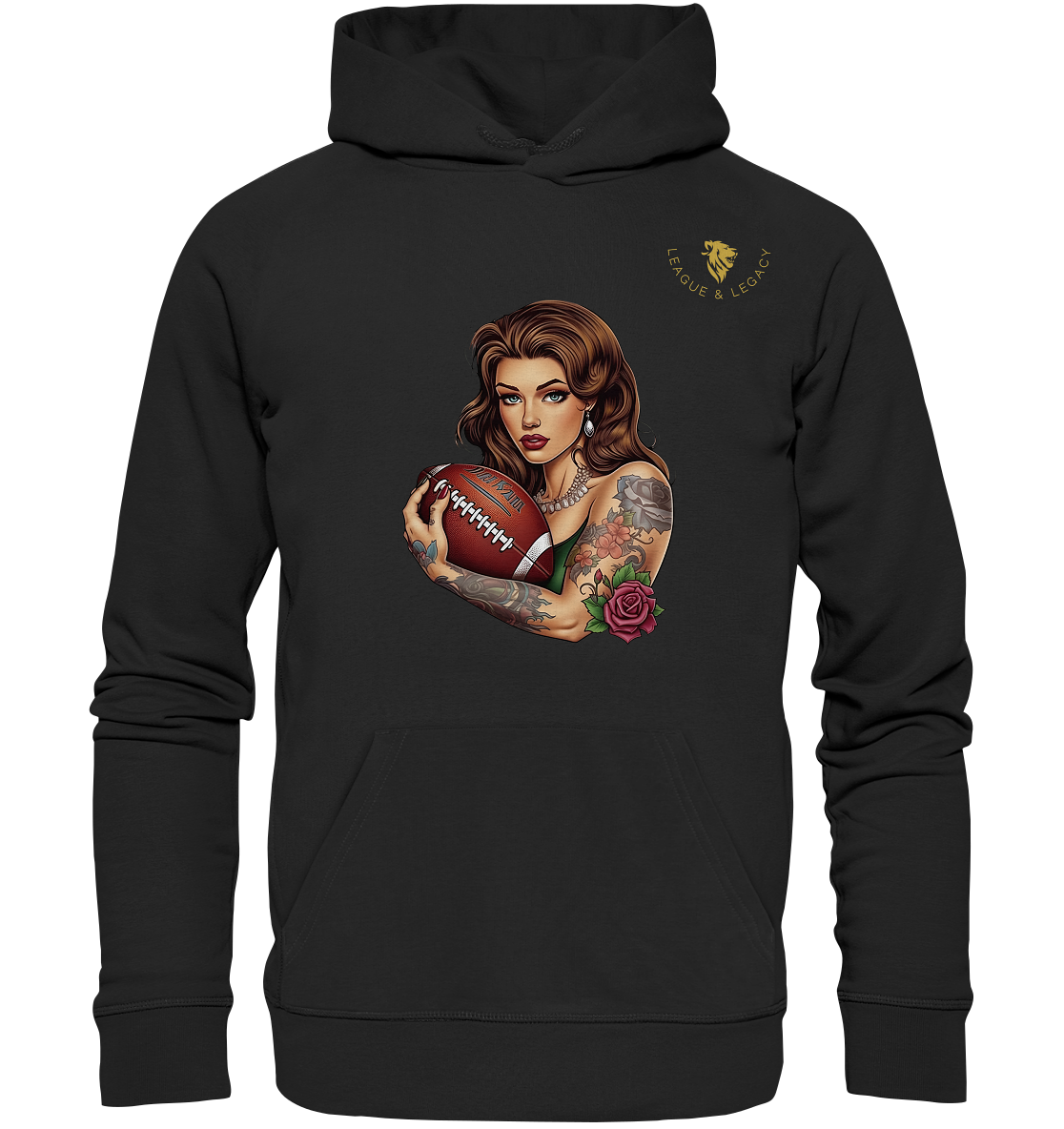 Tätowierte Frau mit Football Hoodie - Organic Hoodie