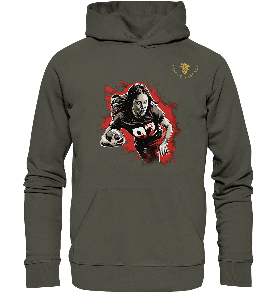 Frau mit Football Comic Style Hoodie - Organic Hoodie