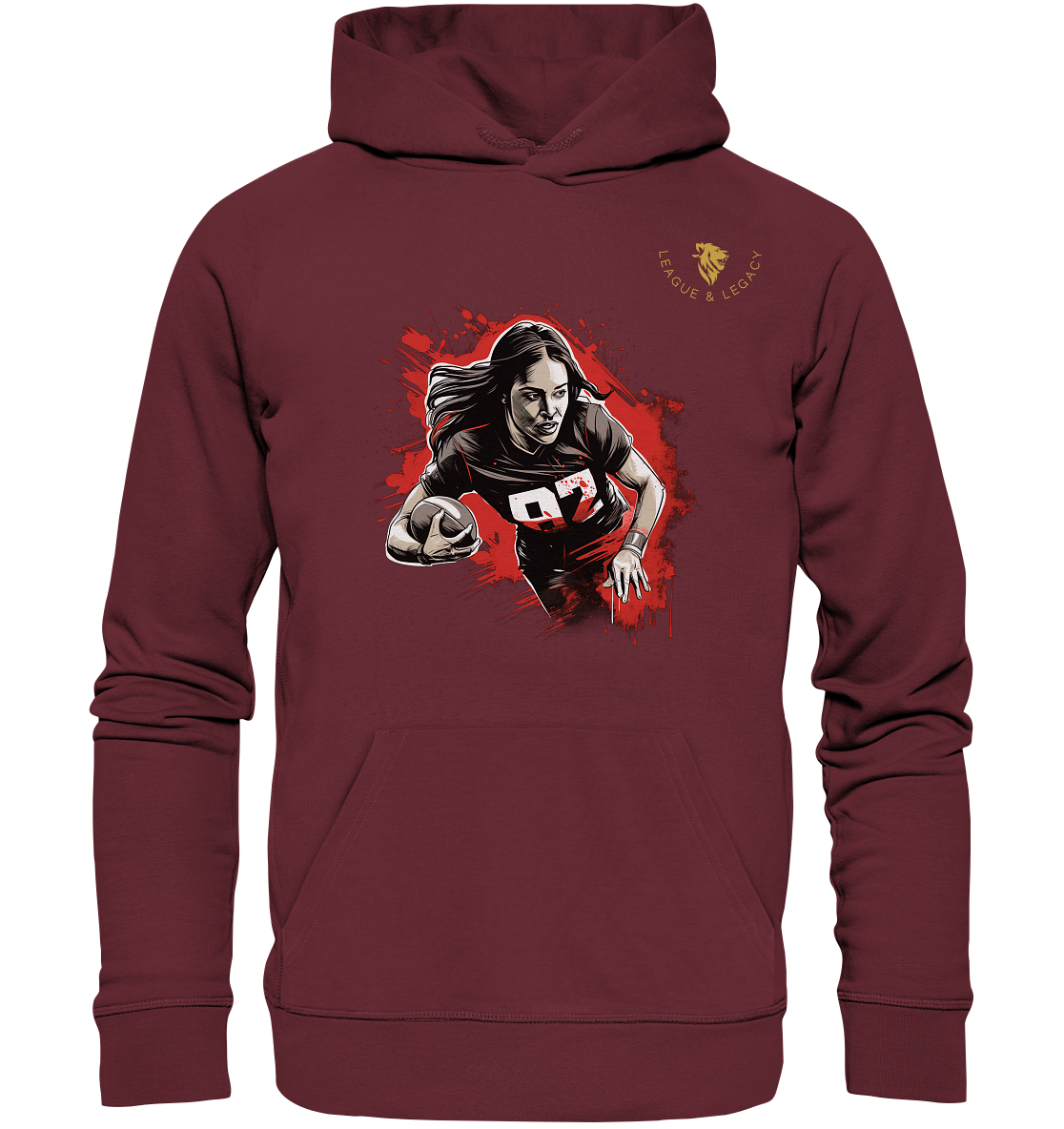 Frau mit Football Comic Style Hoodie - Organic Hoodie