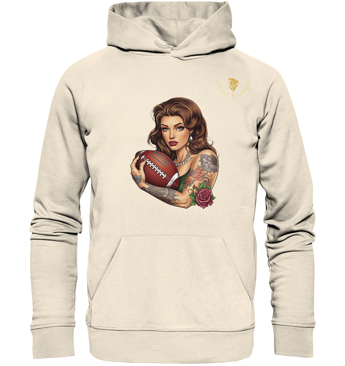 Tätowierte Frau mit Football Hoodie - Organic Hoodie