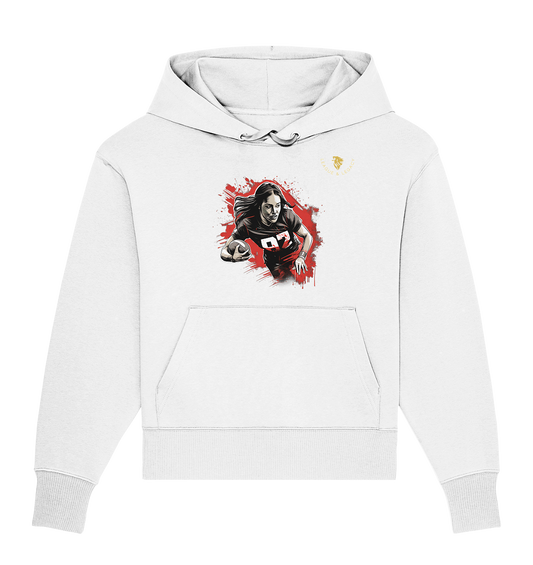 Woman with Football Comic Style Oversize Hoodie - Organic Oversize Hoodie